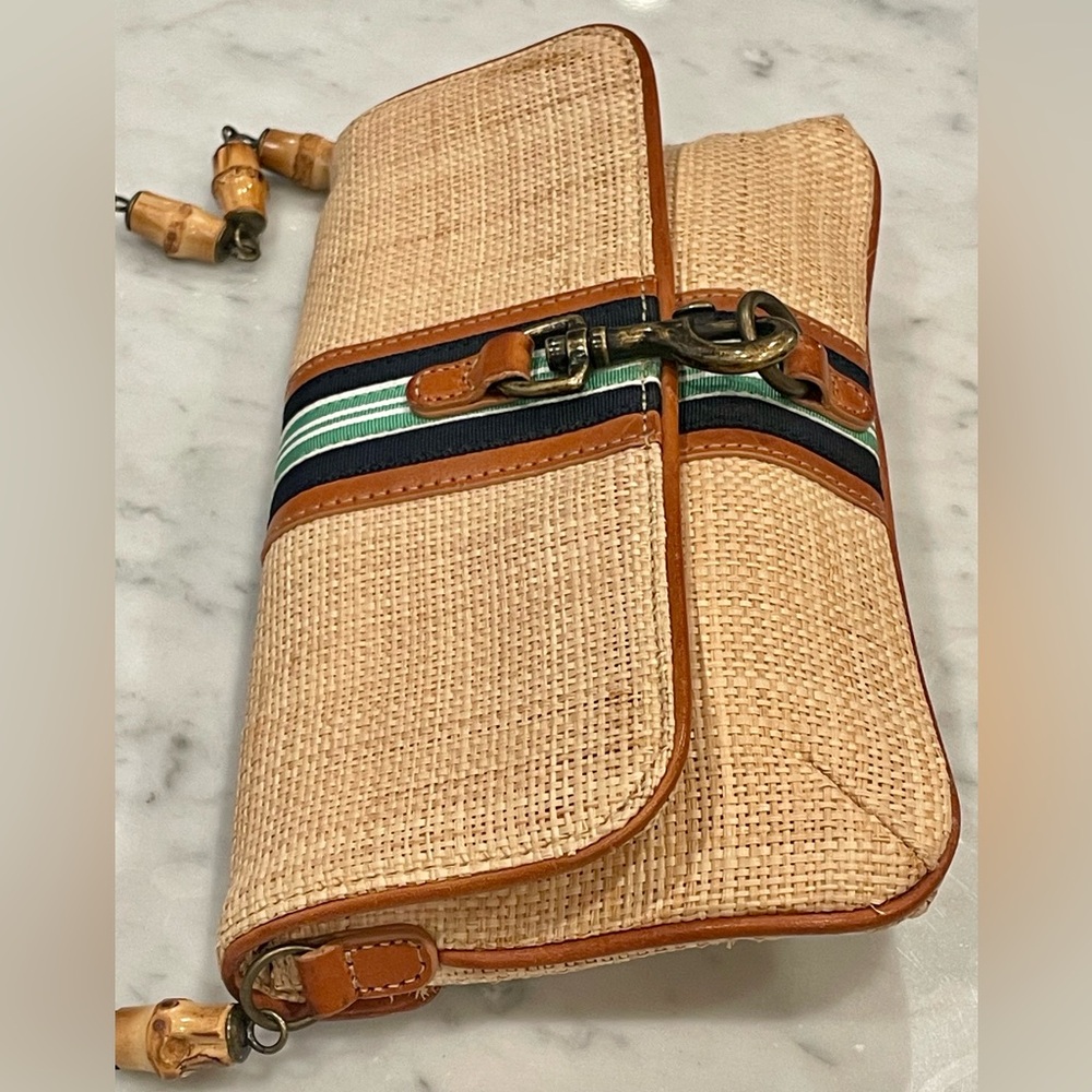 J. Crew Raffia & Leather shoulder bag, grosgrain &horsebit detail, bamboo, S - Picture 3 of 12